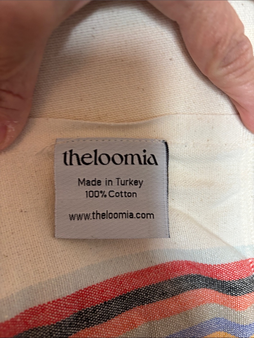Loomia Turkish Cream Woven Towel with Multicolor Stripe 100% cotton - Picture 2 of 4